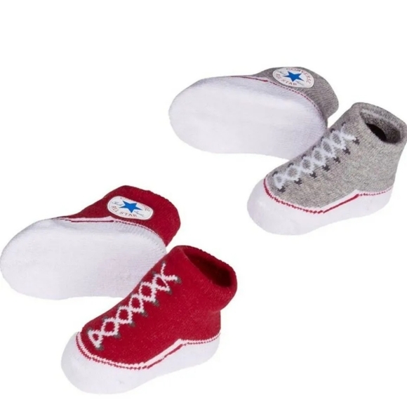 Baby Converse Chuck Taylor Infant Booties 2 Pack 0-6 Mths Red / Gray - Picture 2 of 8